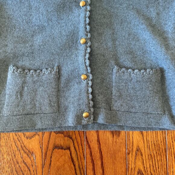 Vintage Ladies 36 Blue 2 Piece Classic Sweater Set Lambs Wool Mix Tank Cardigan - Picture 10 of 16